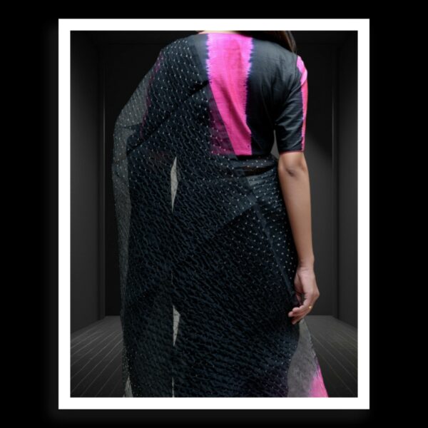 Black Pink Designer Bandhani Saree Pure Gaji Silk - Image 5