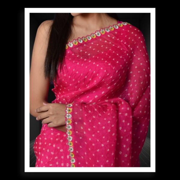 Rani Pink Rai Dani Bandhani Saree Pure Gaji Silk - Image 2