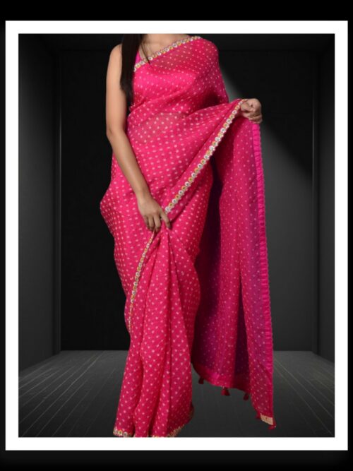 Rani Pink Rai Dani Bandhani Saree Pure Gaji Silk