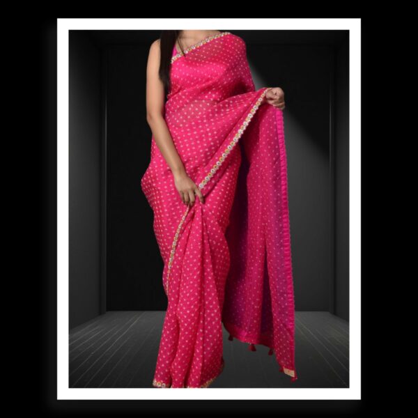 Rani Pink Rai Dani Bandhani Saree Pure Gaji Silk