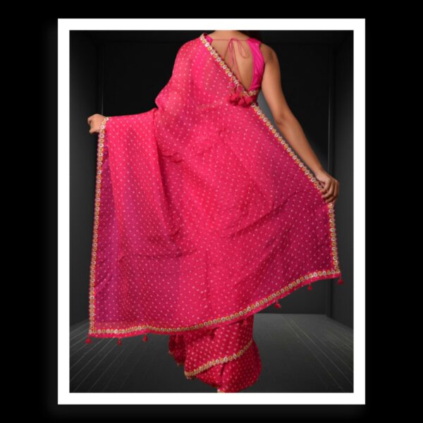 Rani Pink Rai Dani Bandhani Saree Pure Gaji Silk - Image 3