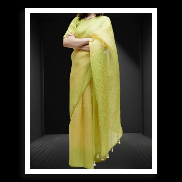 Lime Green Rai Dani Bandhani Saree Pure Gaji Silk - Image 2