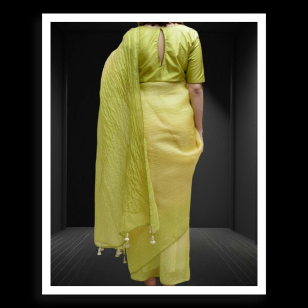 Lime Green Rai Dani Bandhani Saree Pure Gaji Silk - Image 3