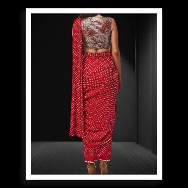 Red Rai Dani Bandhani Saree Pure Gaji Silk - Image 3