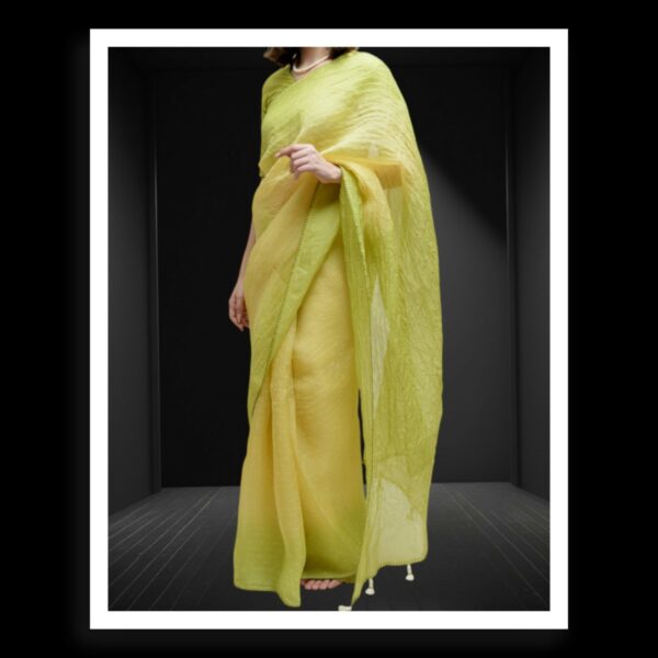 Lime Green Rai Dani Bandhani Saree Pure Gaji Silk - Image 5
