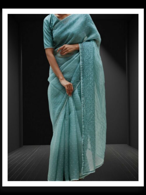 Ocean Blue Rai Dani Bandhani Saree Pure Gaji Silk