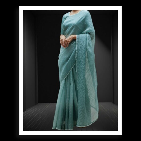 Ocean Blue Rai Dani Bandhani Saree Pure Gaji Silk - Image 3