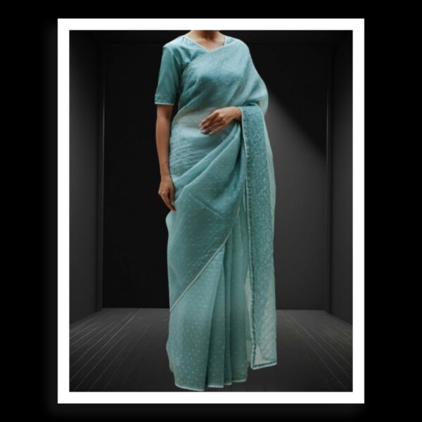 Ocean Blue Rai Dani Bandhani Saree Pure Gaji Silk - Image 4
