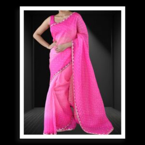 Rose Pink Rai Dani Bandhani Saree  Pure Gaji Silk