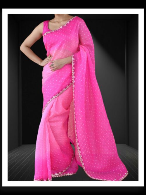 Rose Pink Rai Dani Bandhani Saree Pure Gaji Silk