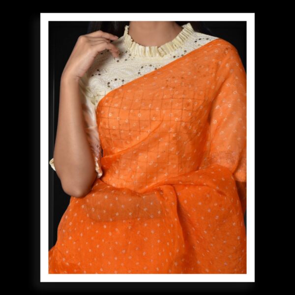 Mango Orange Rai Dani Bandhani Saree Pure Gaji Silk - Image 2
