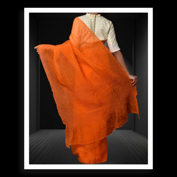 Mango Orange Rai Dani Bandhani Saree Pure Gaji Silk - Image 3