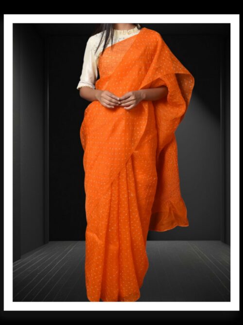 Mango Orange Rai Dani Bandhani Saree Pure Gaji Silk