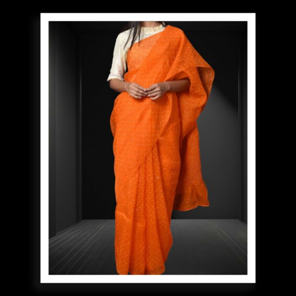 Mango Orange Rai Dani Bandhani Saree Pure Gaji Silk