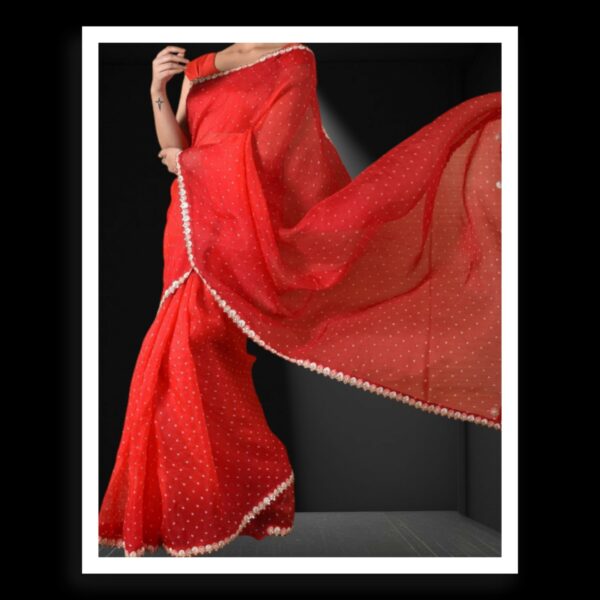 Red Rai Dani Bandhani Saree Pure Gaji Silk - Image 2