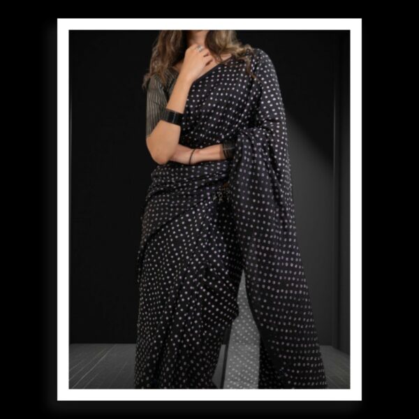 Black Rai Dani Bandhani Saree Pure Gaji Silk - Image 3