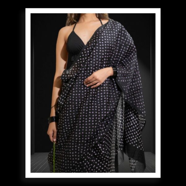 Black Rai Dani Bandhani Saree Pure Gaji Silk - Image 4