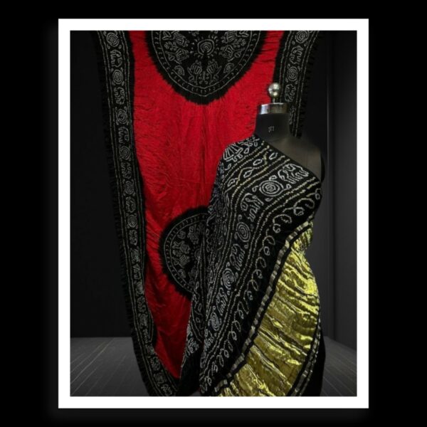 Red Black Ras Mandal Gaji Silk Bandhani Saree