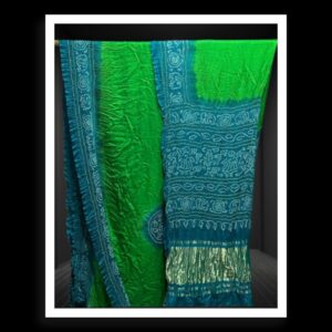 Parrot Sky Ras Mandal Bandhani Saree Pure Gaji Silk
