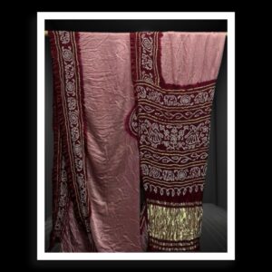 Brown Brick Ras Mandal Bandhani Saree Pure Gaji Silk