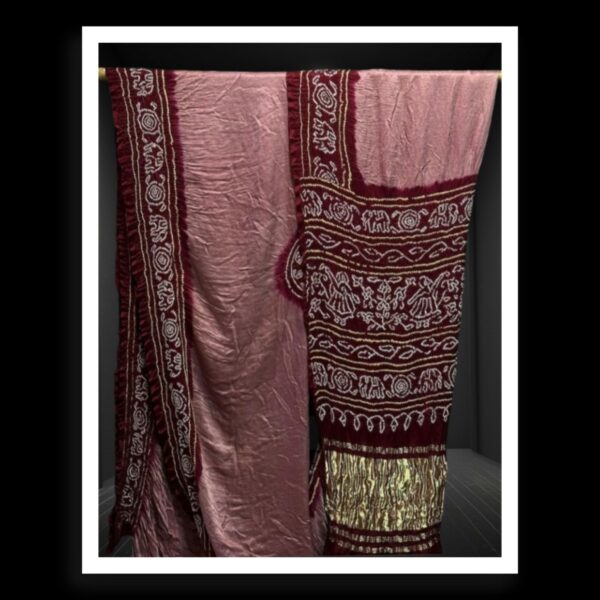 Brown Brick Ras Mandal Bandhani Saree Pure Gaji Silk