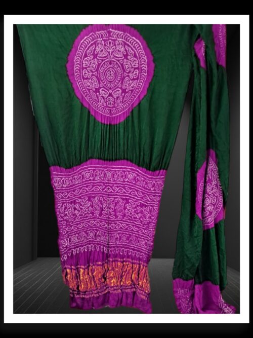 Magenta Green Ras Mandal Bandhani Saree Pure Gaji Silk