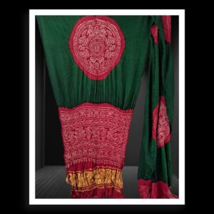 Red Green Ras Mandal Bandhani Saree Pure Gaji Silk