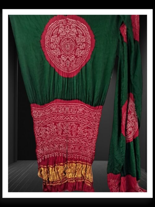 Red Green Ras Mandal Bandhani Saree Pure Gaji Silk