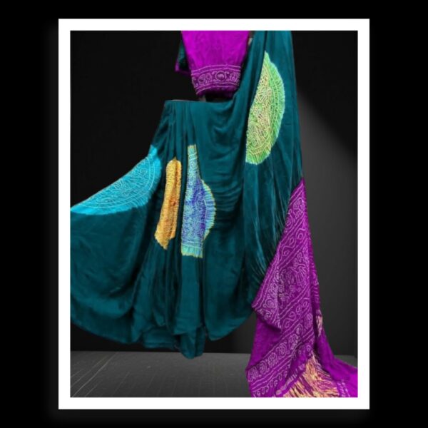 Purple Ras Mandal Multi Color Bandhani Saree GajiSilk