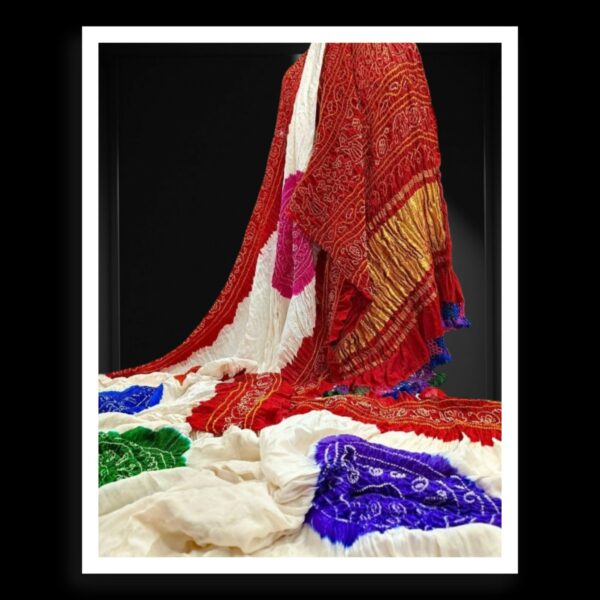 Red Ras Mandal Bandhani Saree Pure Gaji Silk - Image 2