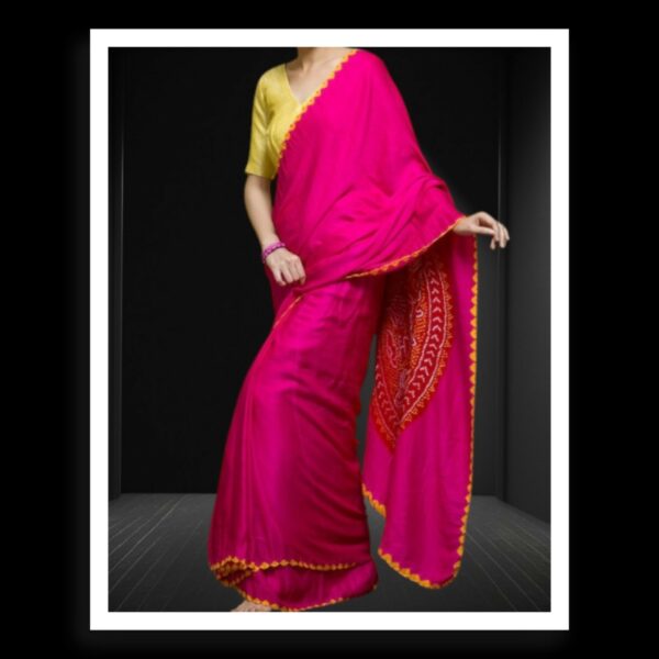 Pink Red Panetar Bandhani Saree Pure Gaji Silk - Image 2