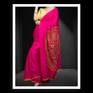 Pink Red Panetar Bandhani Saree Pure Gaji Silk