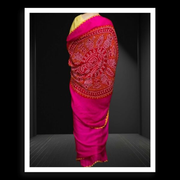 Pink Red Panetar Bandhani Saree Pure Gaji Silk - Image 4