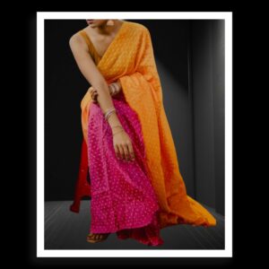 Pink Golden Rai Dani Bandhani Saree Pure Gaji Silk