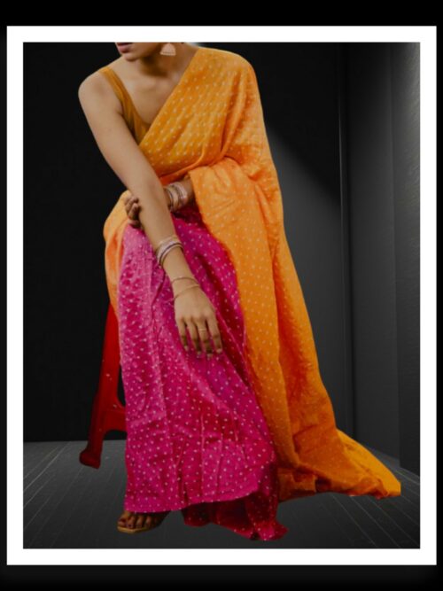 Pink Golden Rai Dani Bandhani Saree Pure Gaji Silk