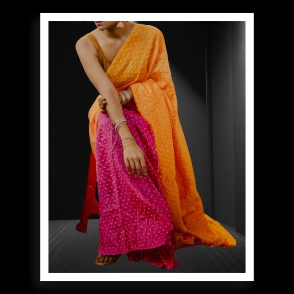 Pink Golden Rai Dani Bandhani Saree Pure Gaji Silk