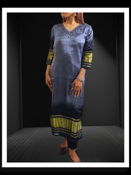 Midnight Blue Pure Modal Silk Designer kurti