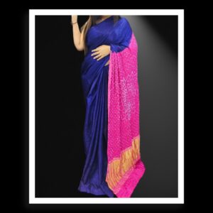 Blue Pink Makdi Bandhani Saree Pure ModalSilk