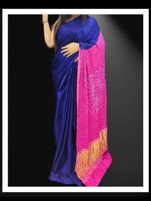 Blue Pink Makdi Bandhani Saree Pure ModalSilk