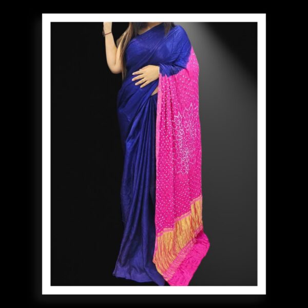 Blue Pink Makdi Bandhani Saree Pure ModalSilk