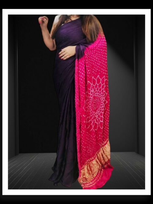 Purple Pink Makdi Bandhani Saree Pure ModalSilk
