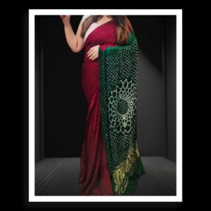 Maroon Green Makdi Bandhani Saree Pure ModalSilk