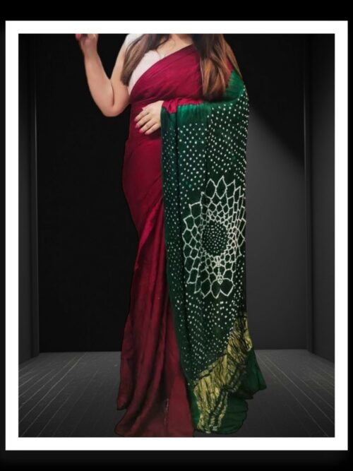 Maroon Green Makdi Bandhani Saree Pure ModalSilk