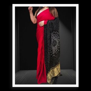Red Black Makdi Bandhani Saree Pure ModalSilk