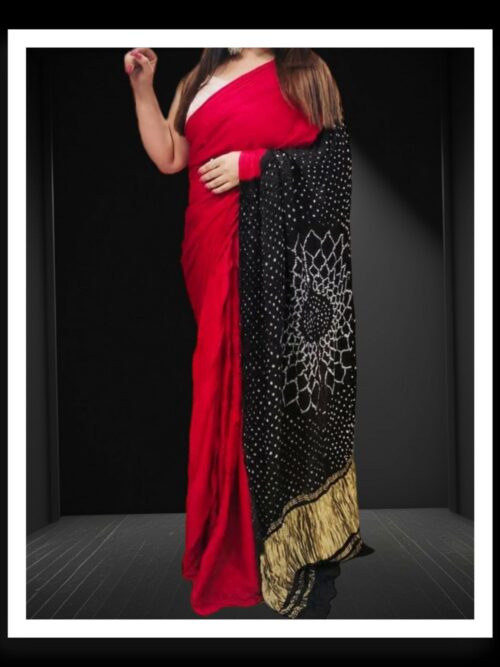 Red Black Makdi Bandhani Saree Pure ModalSilk
