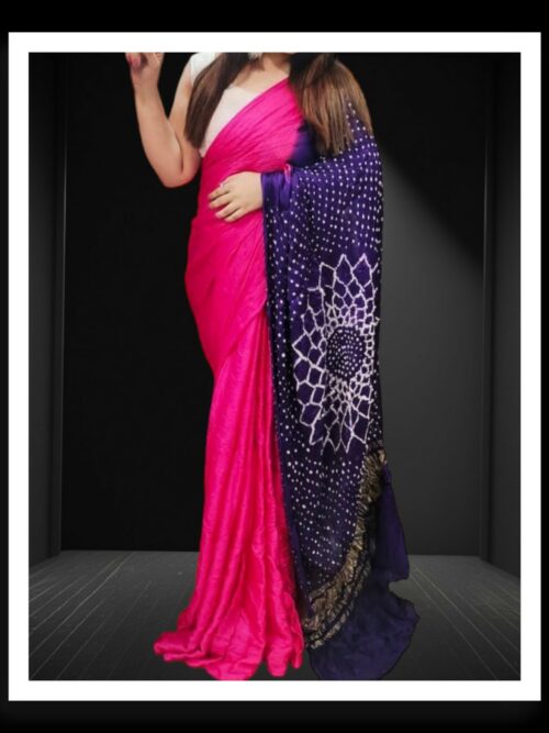 Pink Purple Makdi Bandhani Saree Pure ModalSilk