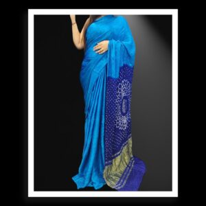 Sky Blue Makdi Bandhani Saree Pure ModalSil
