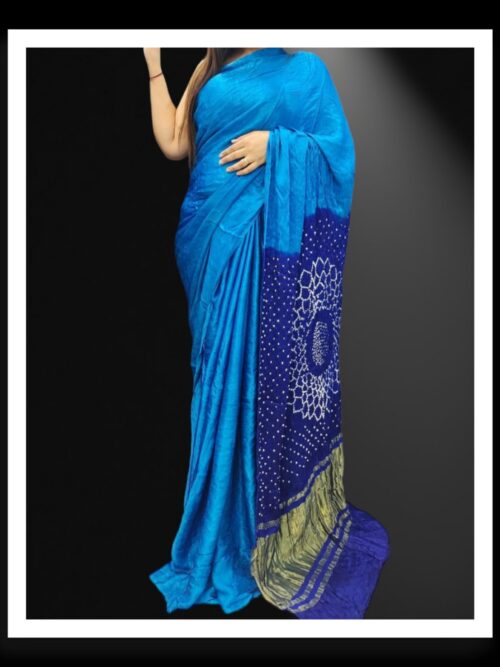 Sky Blue Makdi Bandhani Saree Pure ModalSil