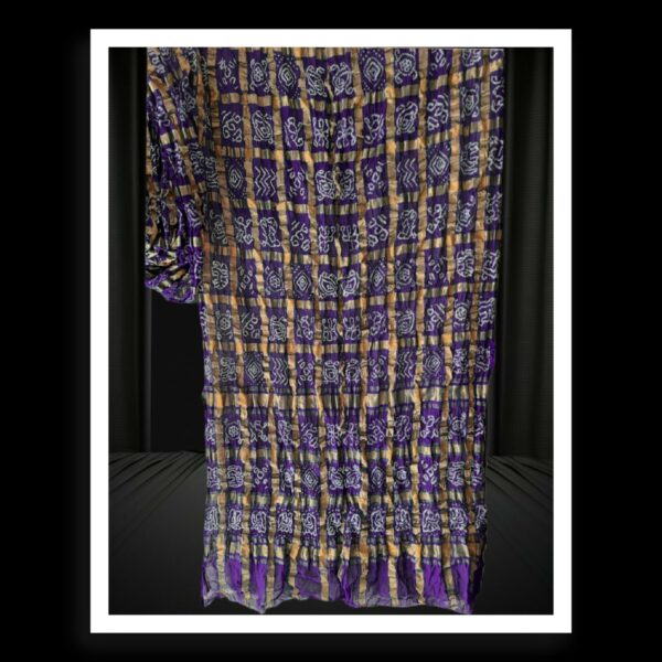Purple Kala Cotton Bandhani Gharchola Saree - Image 2