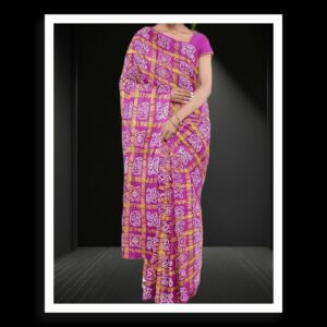 Pink Kala Cotton Bandhani Gharchola Saree